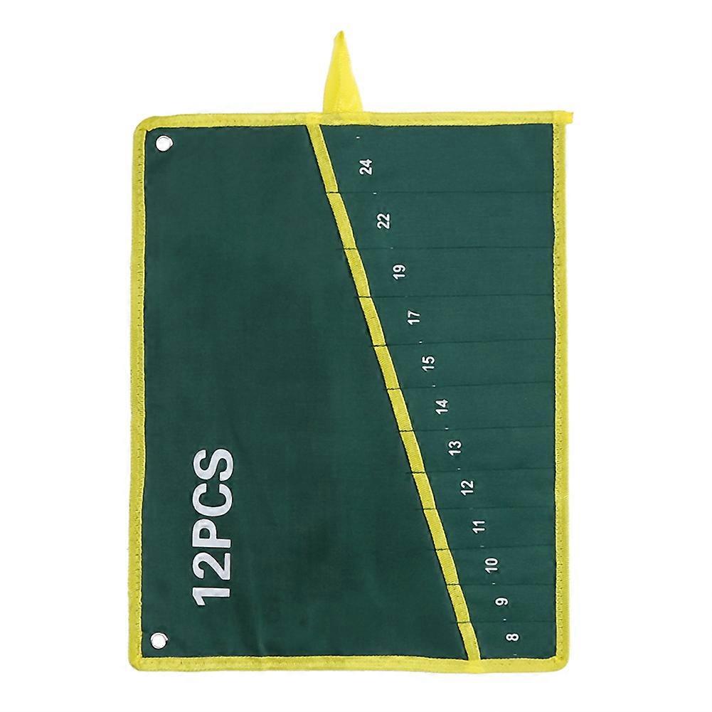 Durable Canvas Roll-Up Storage Bag, 12 Pockets, Green