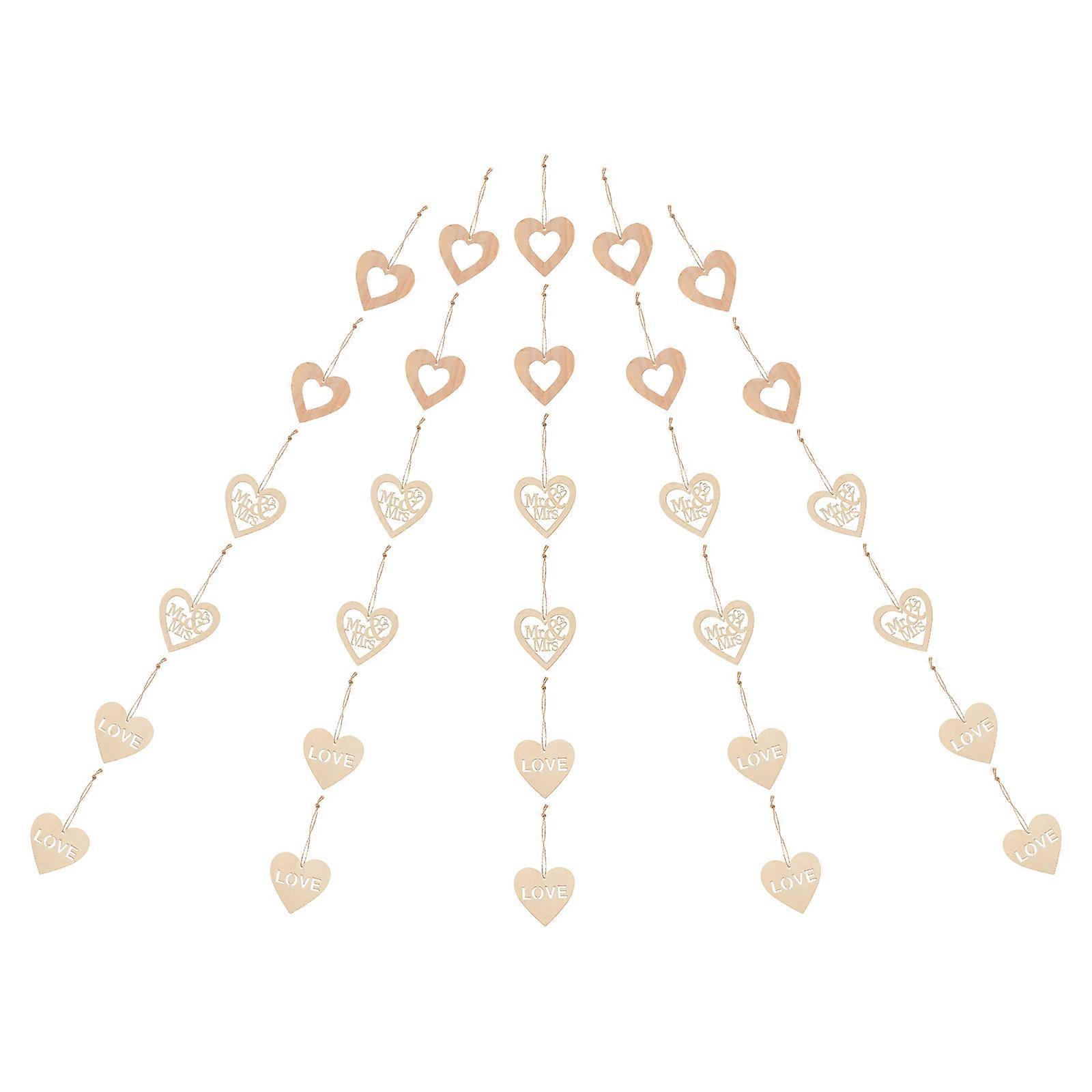 Valentine's Day Craft Heart Pendants Wooden Hanging Ornament 8X8cm 30Pcs