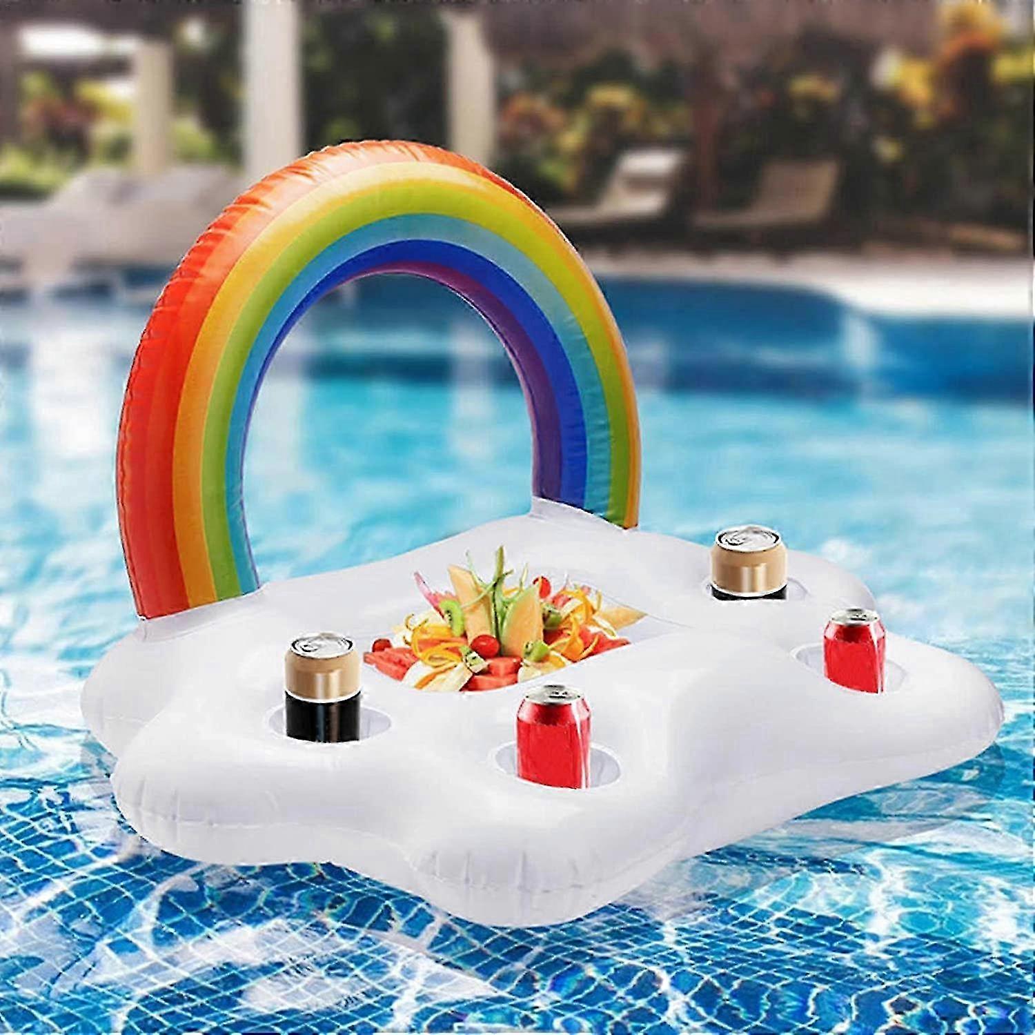 Inflatable Rainbow Cloud Drink Holder, Floating Tray for Pool Party and Beach