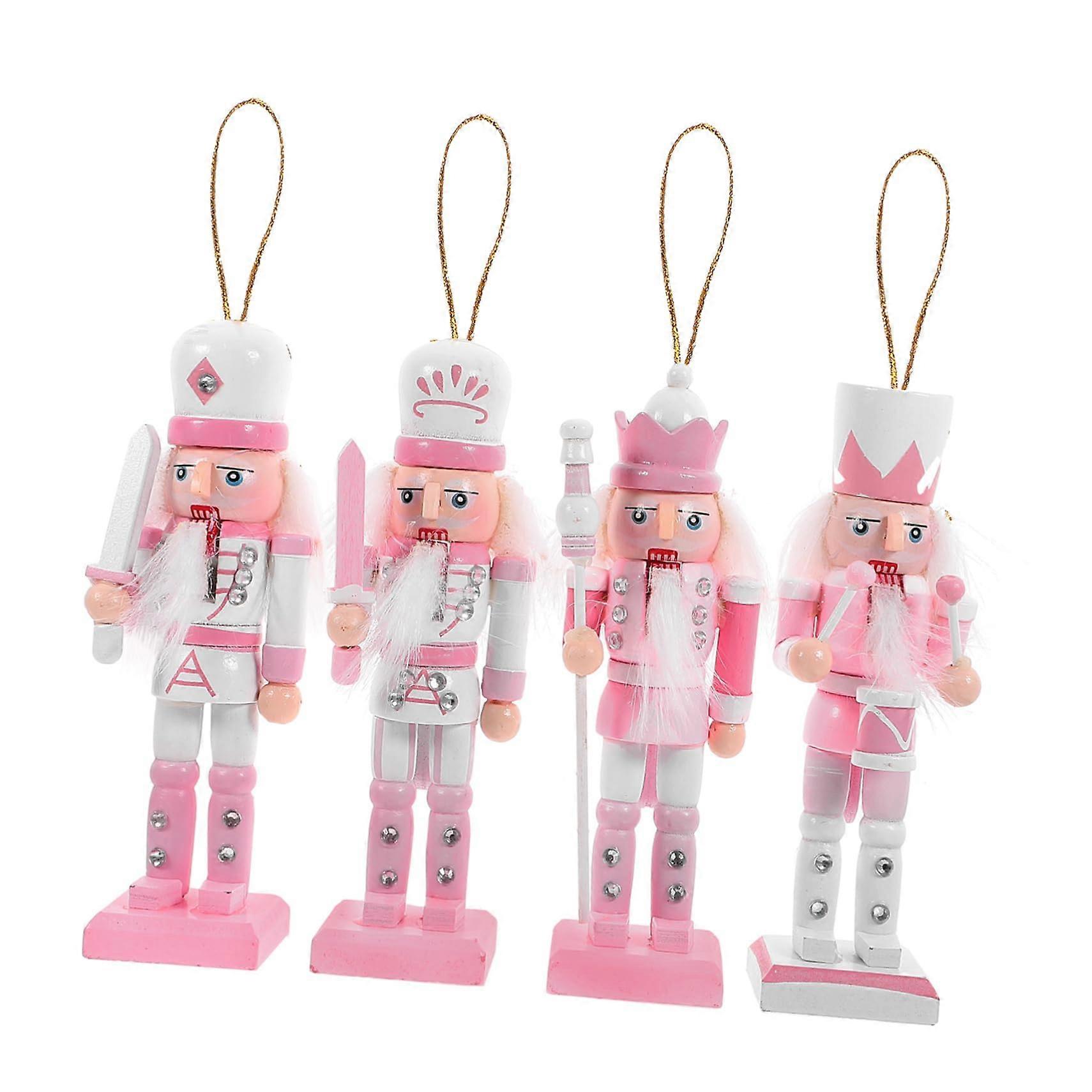 4Piece Set of Nostalgic Pink Figures with Rhinestone Decoration, Decorative Christmas Ornaments for Shelves for Festivities and Occasions