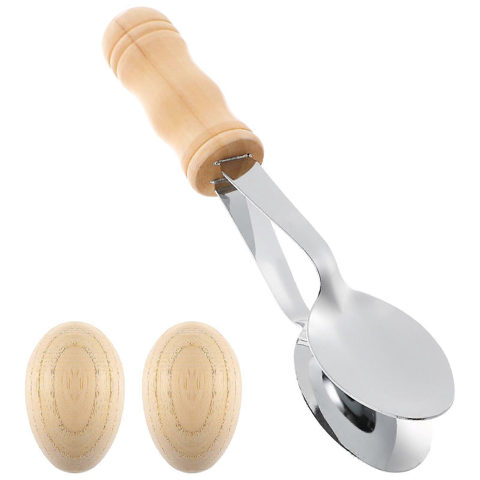 Hand Percussion Instruments Musical Shake Eggs Wood Handle Metal Spoon Plus Pair of Wood Eggs for Musicians 1Set