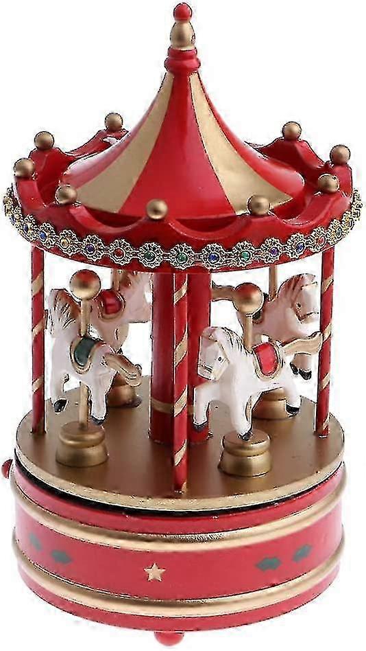 2024 Charming Carousel Music Box with Clock Movement Toy in Red