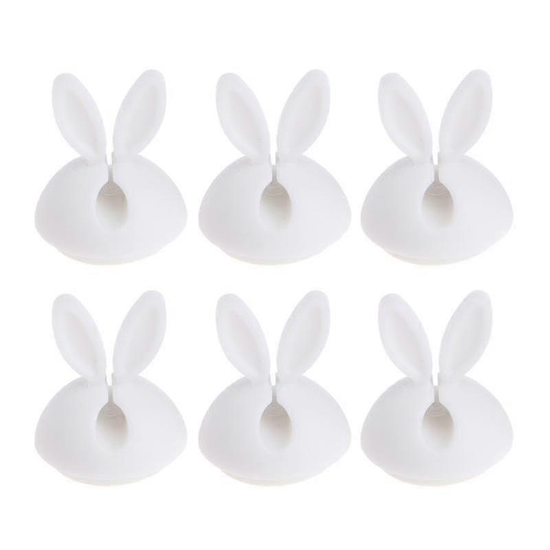 6pcs Cute Rabbit Ears Cable Bobbin Winder Clip Wire Organizer Desk Cord Holder