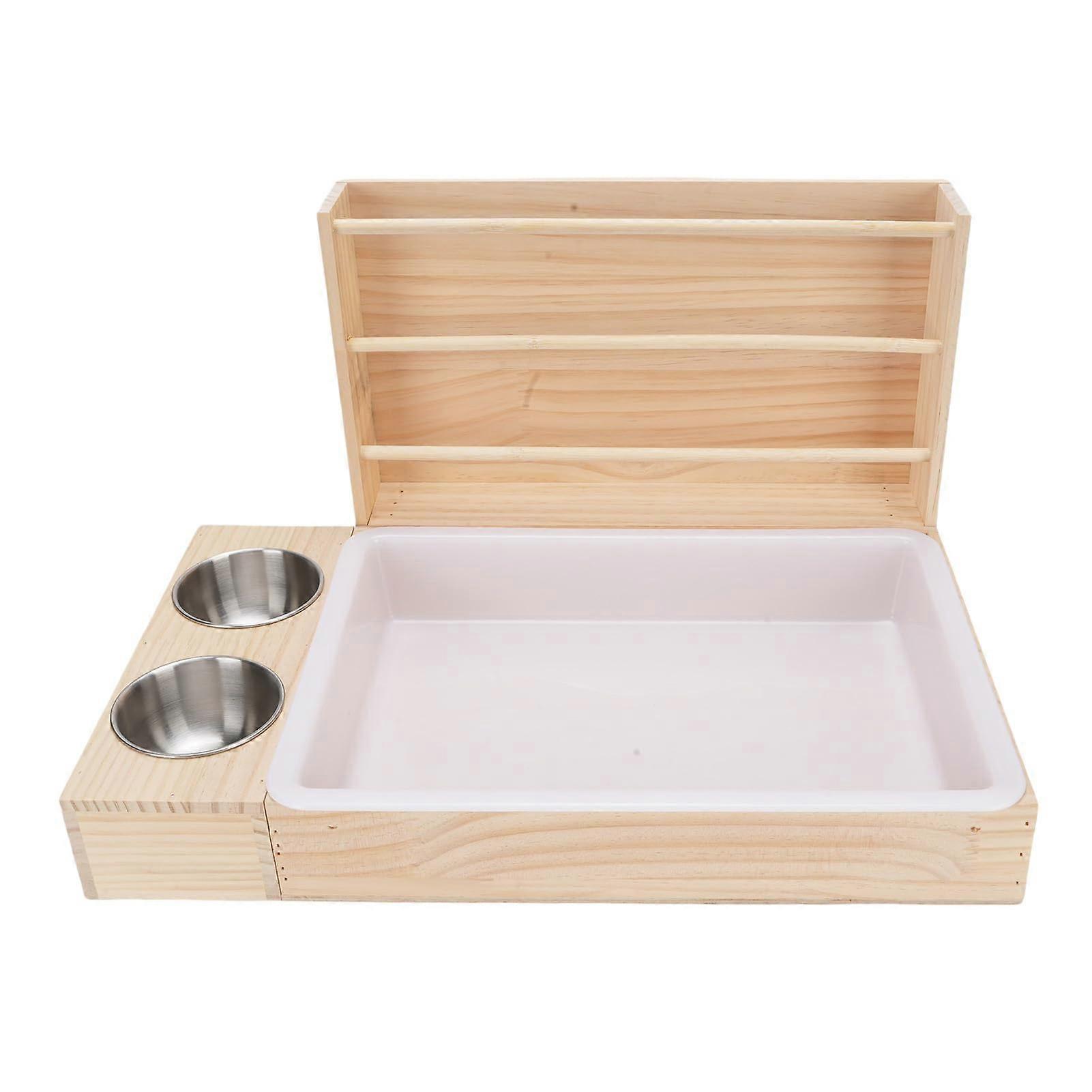 3 in 1 Rabbit Hay Feeder with Litter Box and 2 Food Bowls for Guinea Pigs, Chinchillas, Rabbits, and Small Animals