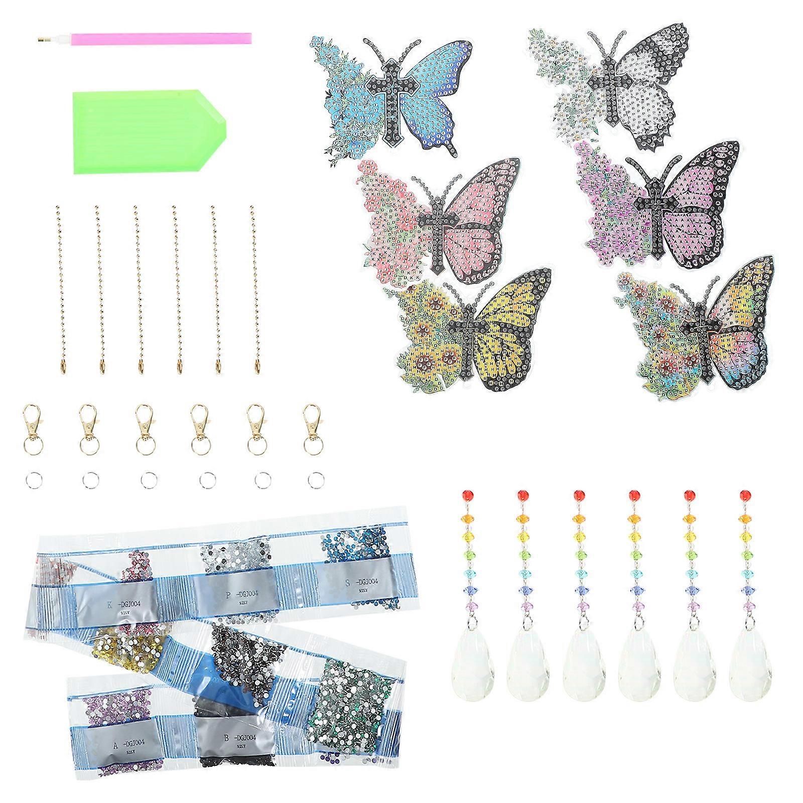 Diy Diamond Art Painting Kit Double Sided Colorful Butterfly Pendant Wind Chime Ornament With Sparkling Rhinestones Decoration