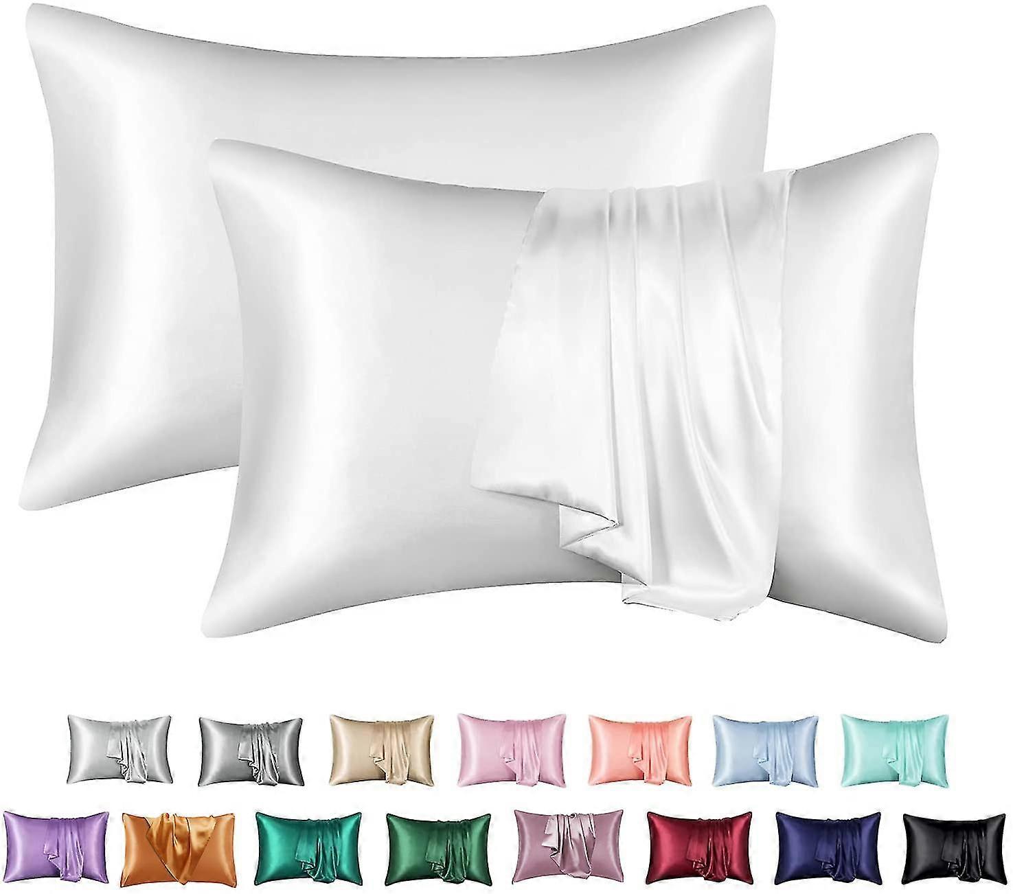 (White)Set of 2 Satin Pillowcase 50x75cm, Similar to silk pillowcase