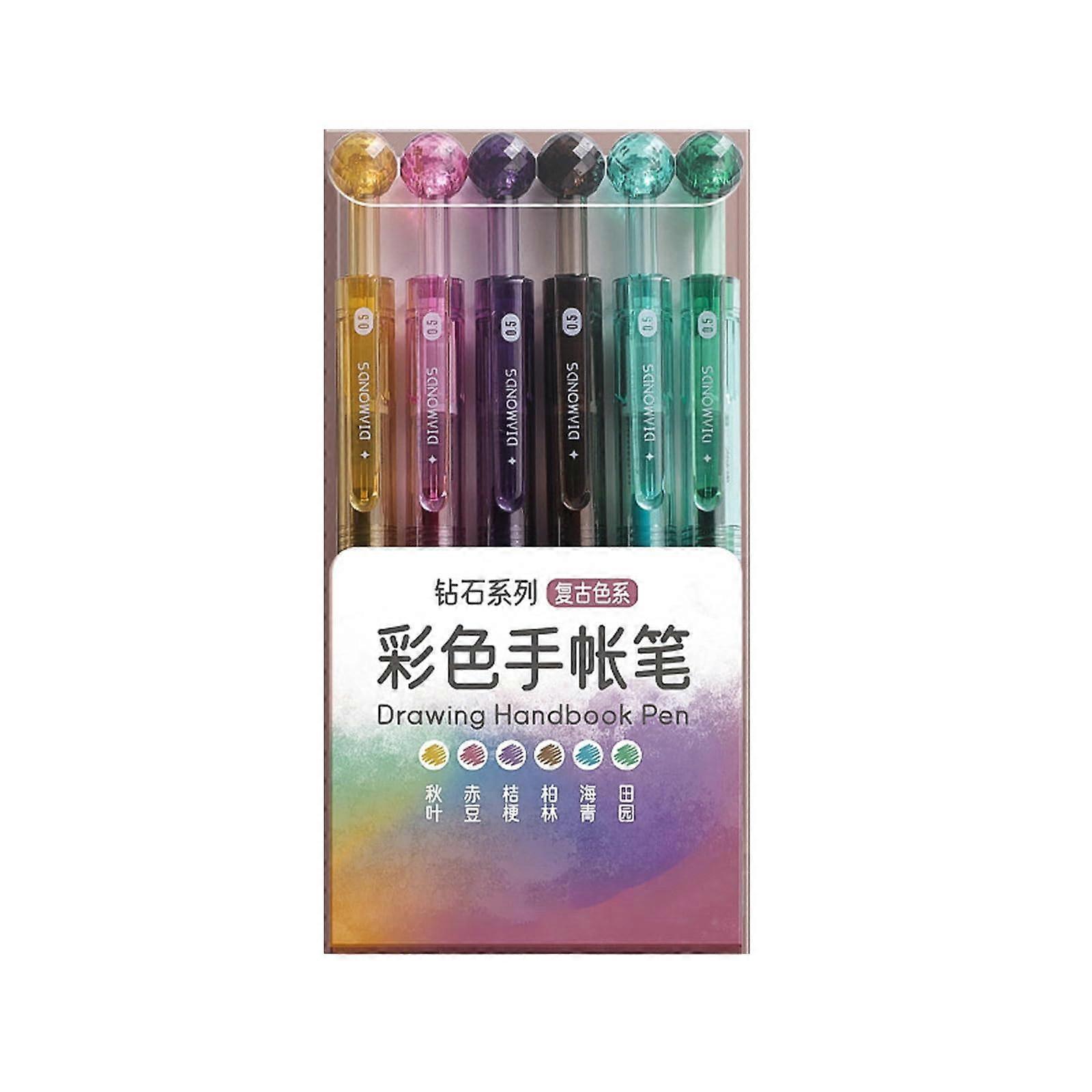 0.5mm Creative ST Head Color Neutral Pen Set - 6 Retro Colored Diamond Planner Markers for Students and Journals