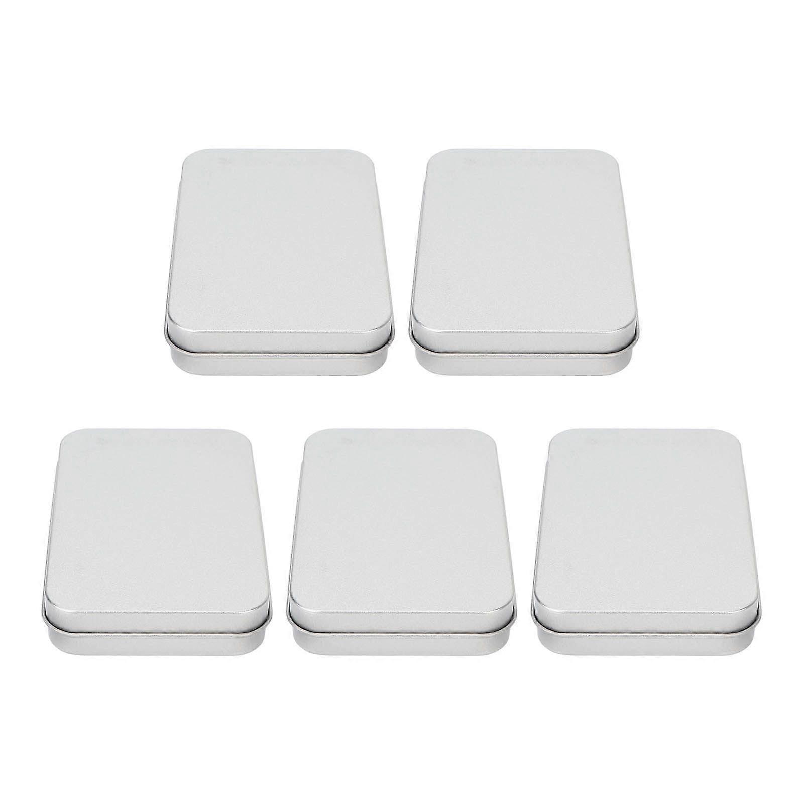 5pcs Slide Top Tin Containers Empty Portable Slide Top Rectangular Storage Box for Tea Gift SilverYMMR)