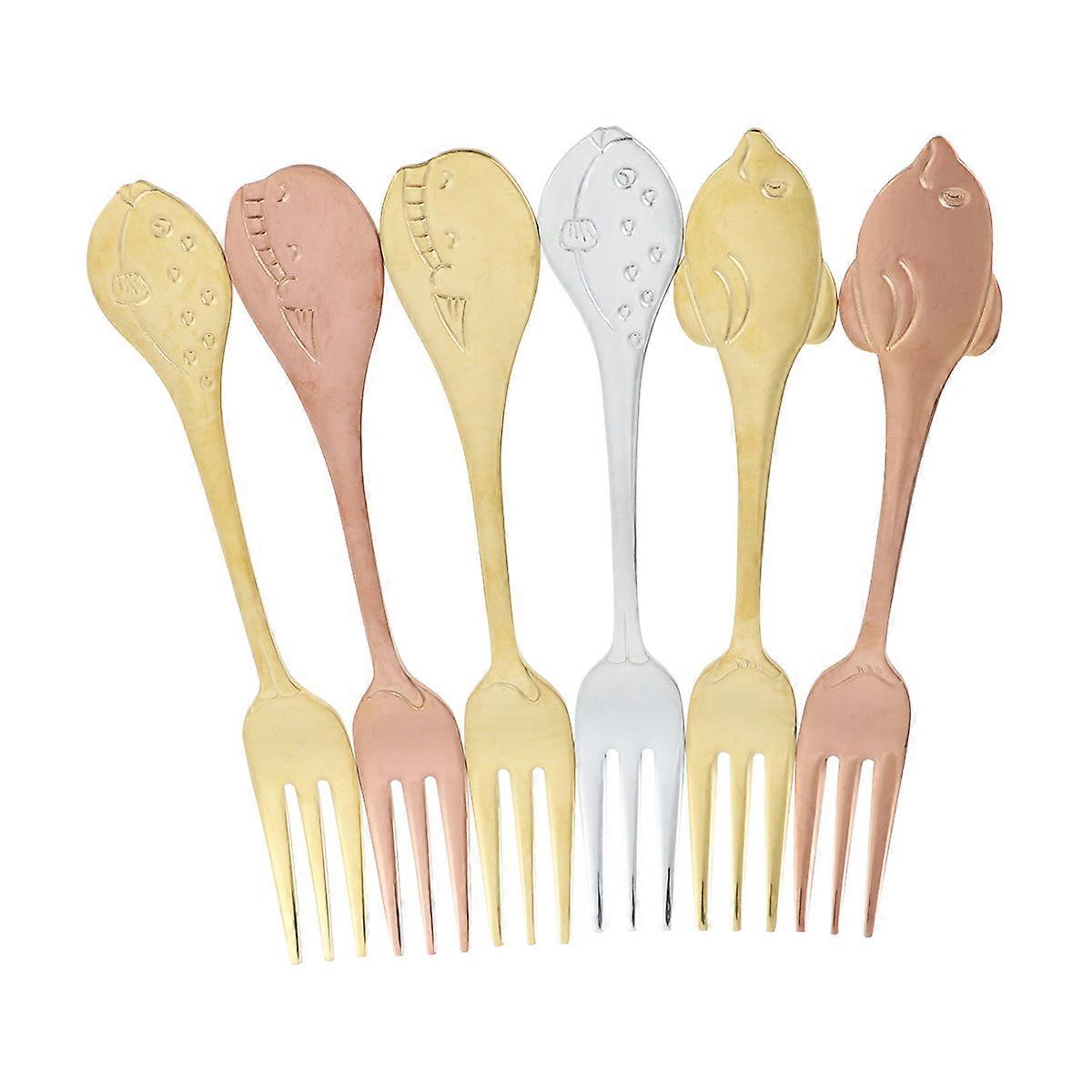 Dinner Forks Stainless Steel Fish Shape Handle Bright as Mirror for Home Restaurant 6Pcs Golden