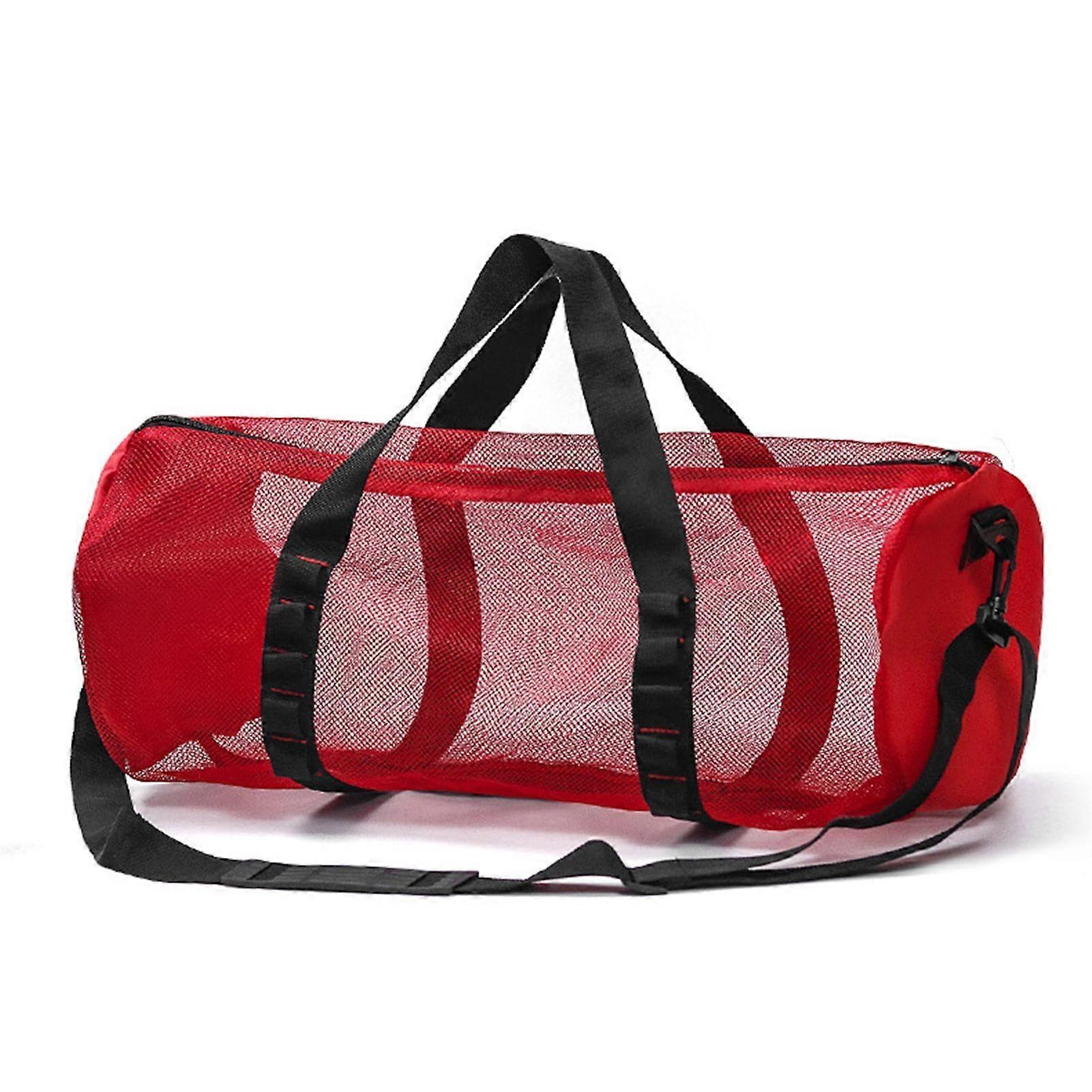 Beach Bag with Zip, Red Mesh Beach Bag for Women, Large Sandproof Swimming Pool Travel Bag, Toy Organizer and Food Storage Net