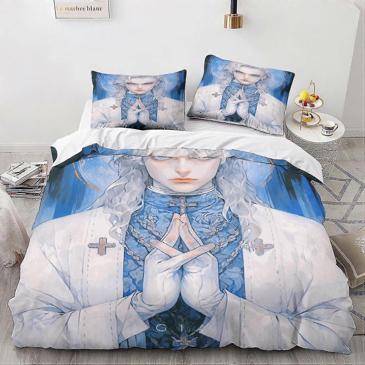 Conjunto de cama impresso de fantasia com capa de colcha de anime de microfibra macia com fecho de zíper, adequado para fãs de anime