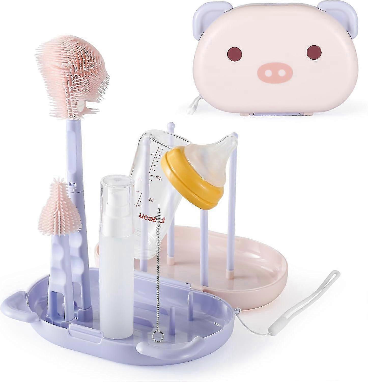 فرشاة زجاجة الأطفال مع رف تجفيف ، طقم تنظيف زجاجات السفر المحمولة ، للتنظيف ، فرشاة الحلمة ، منظف القش