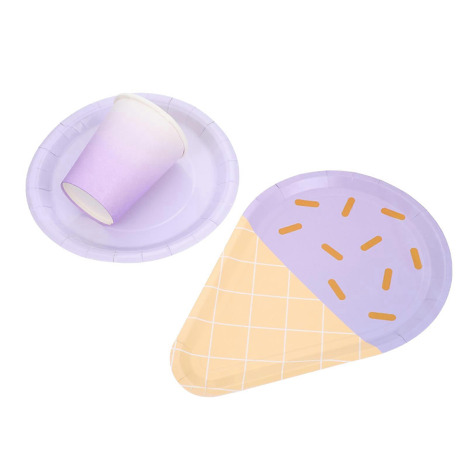 Ice Cream Paper Plates Cartoon Design Party Tableware 1 Set