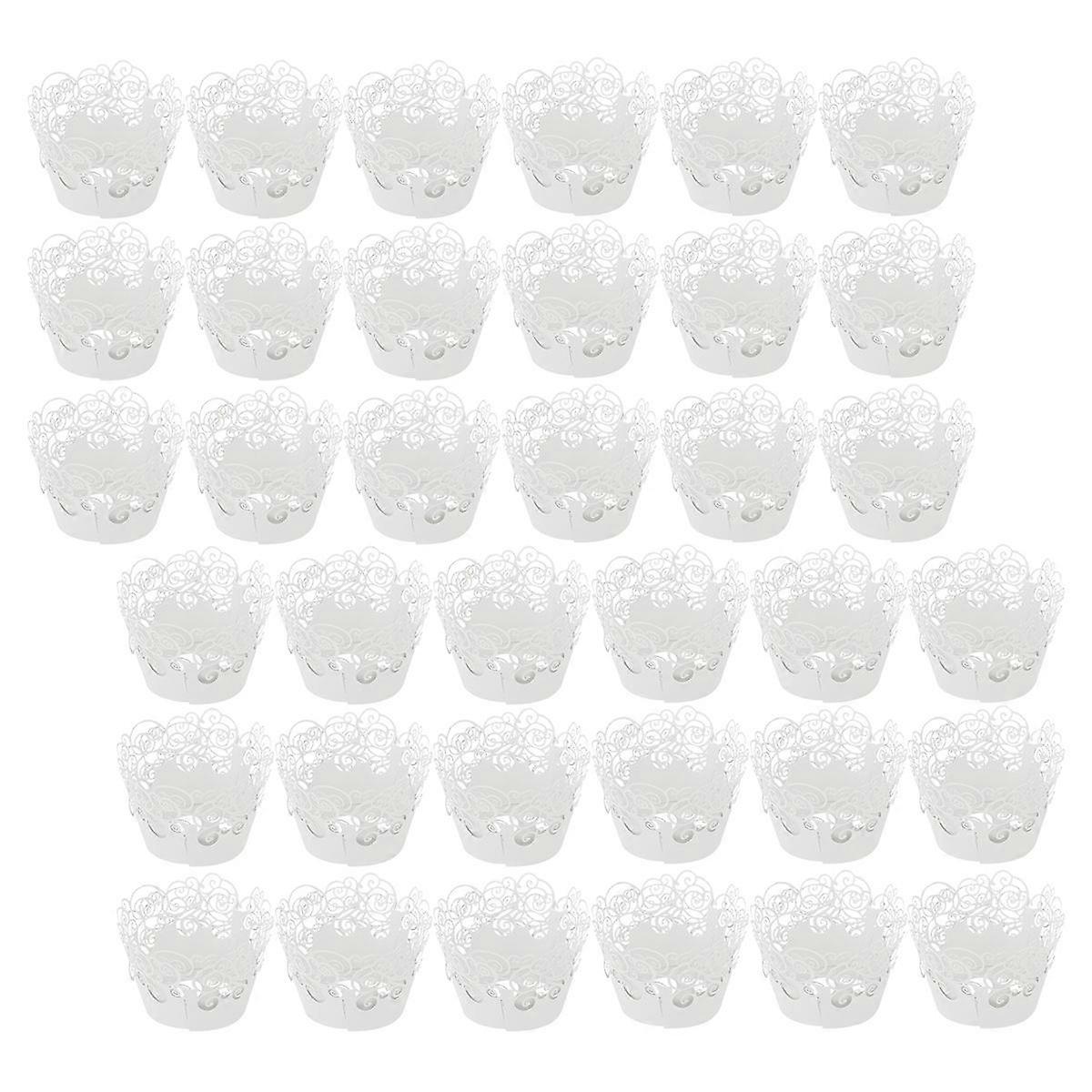 White Cupcake Wrappers with Hollow Out Pattern for Cake Decorating 60pcs High Temperature