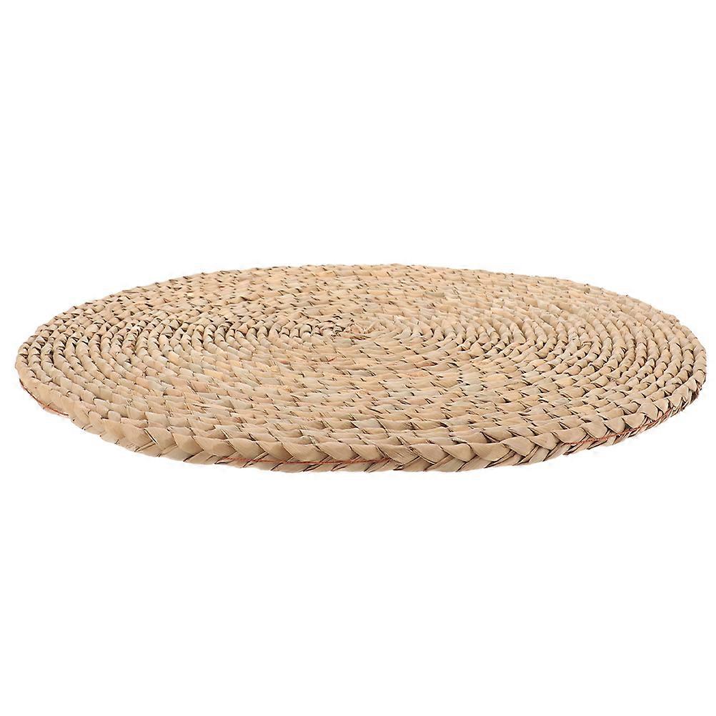 Light Brown Woven Floor Cushion for Home Use Made of Cattail Stem or Leaf 24.5 Inches in Diameter