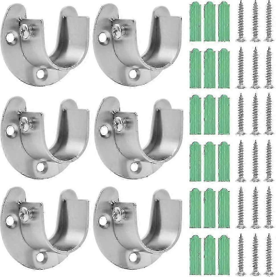 6ピースカーテンロッドホルダーブラケットステンレススチールクローゼットロッドサポートバー