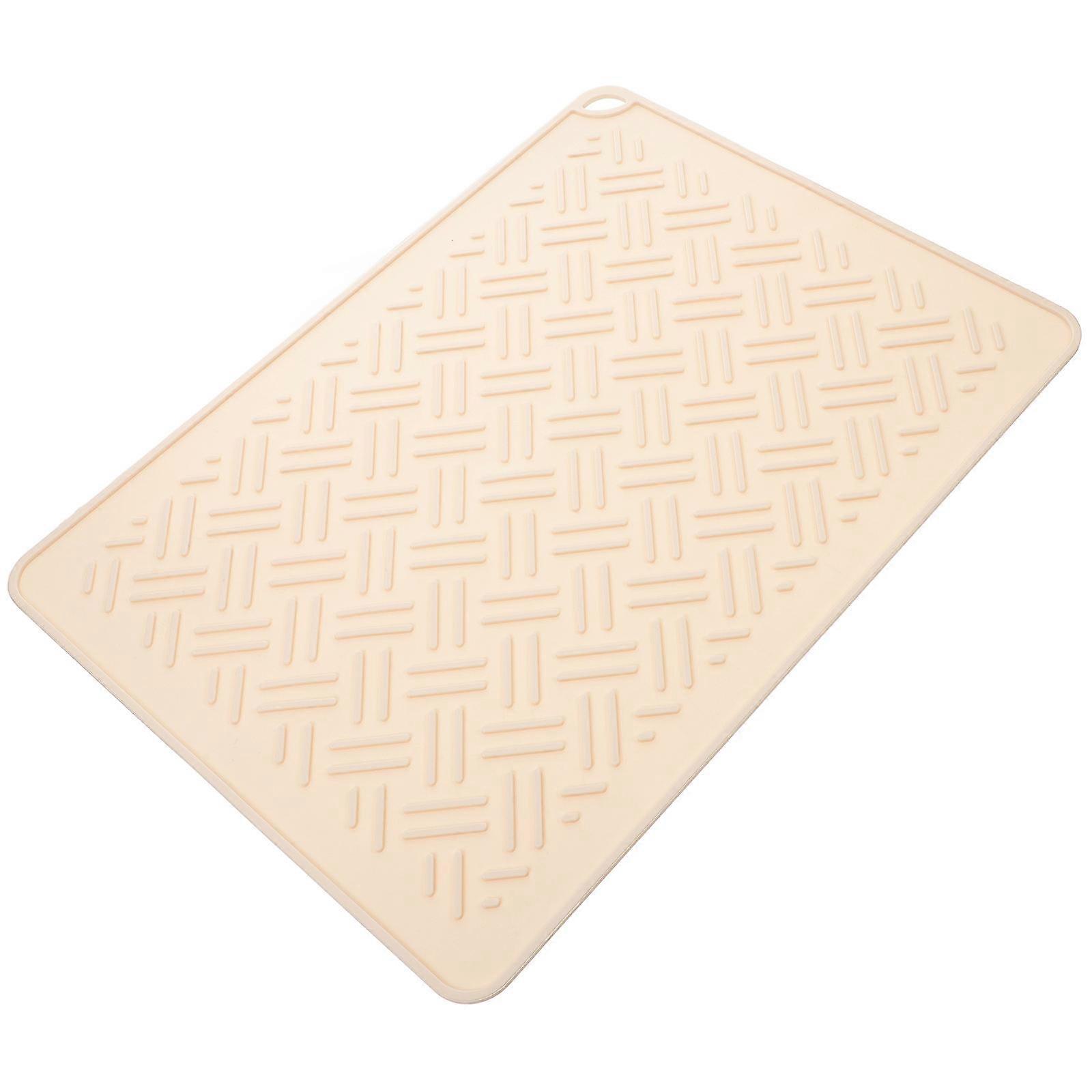 Reusable Silicone Dish Drying Mat for Kitchen Use Beige Easy to Store 1 Piece