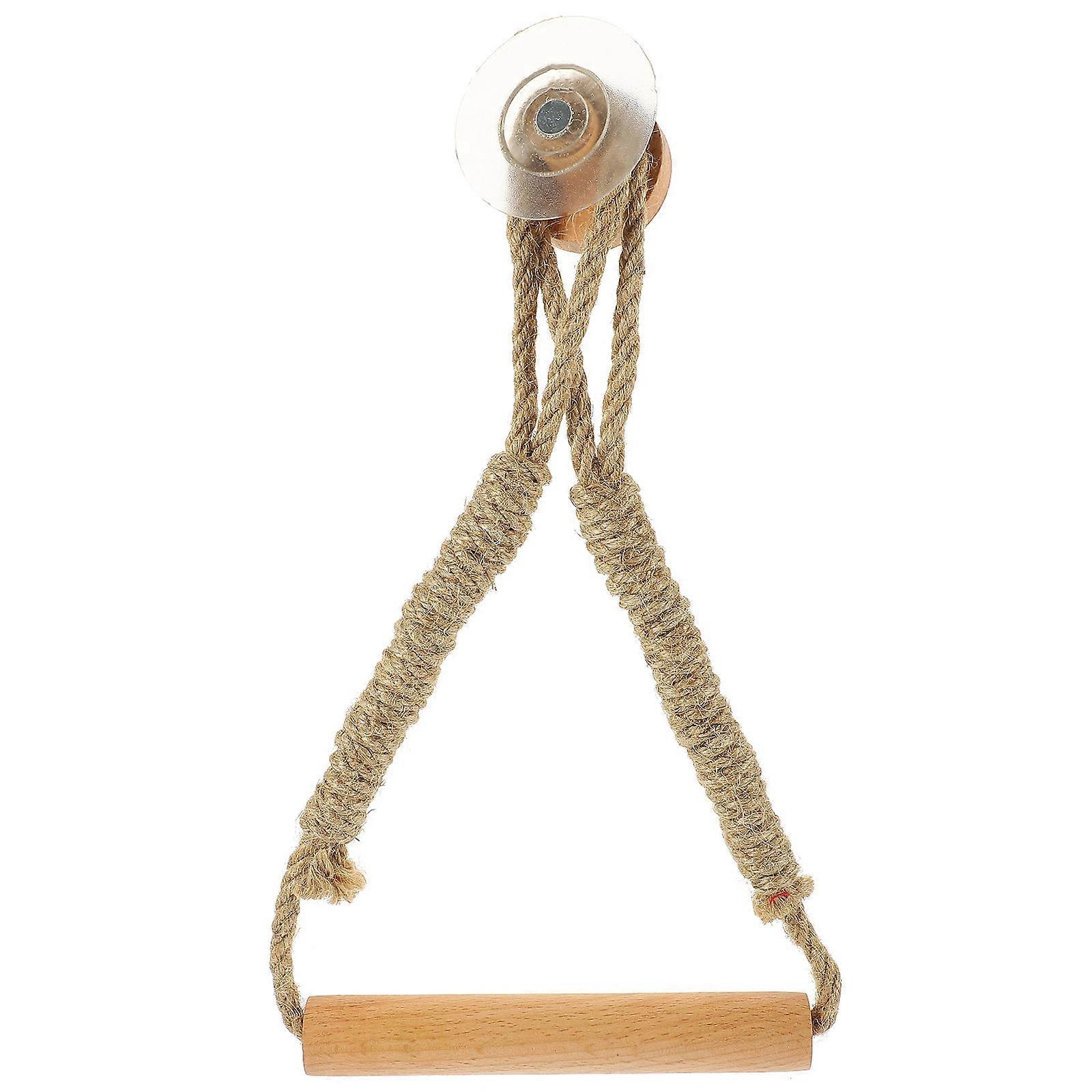 Wood Rope Toilet Paper Holder for Home Khaki Color Hemp and Wood Material