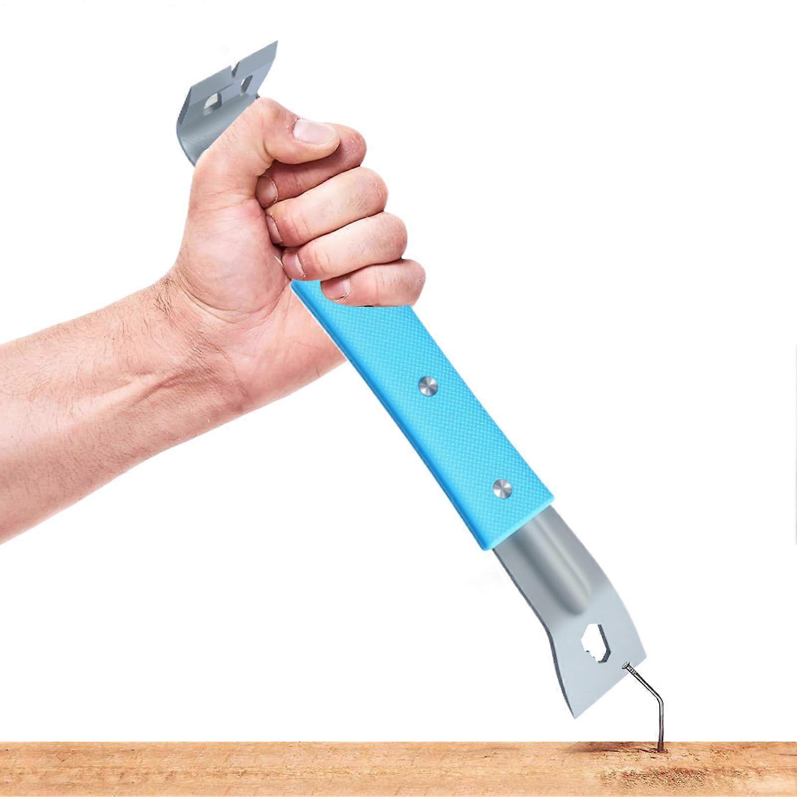 Flat Pry Bar Nail Puller - Ergonomic Non-Slip Grip For Construction, Roofing, Demolition, Renovation & Woodworking, Blue