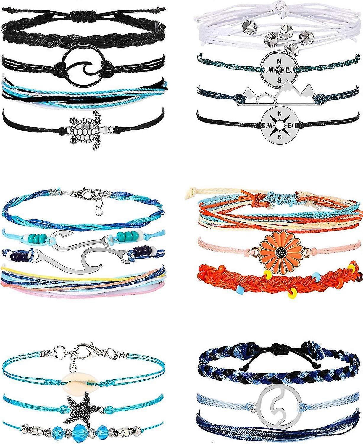 21ピースサーファーウェーブブレスレットオーシャンウェーブ調節可能な防水手作り友情ブレスレット夏のひまわりブレスレットアンクレットジュエリー女性ティーン