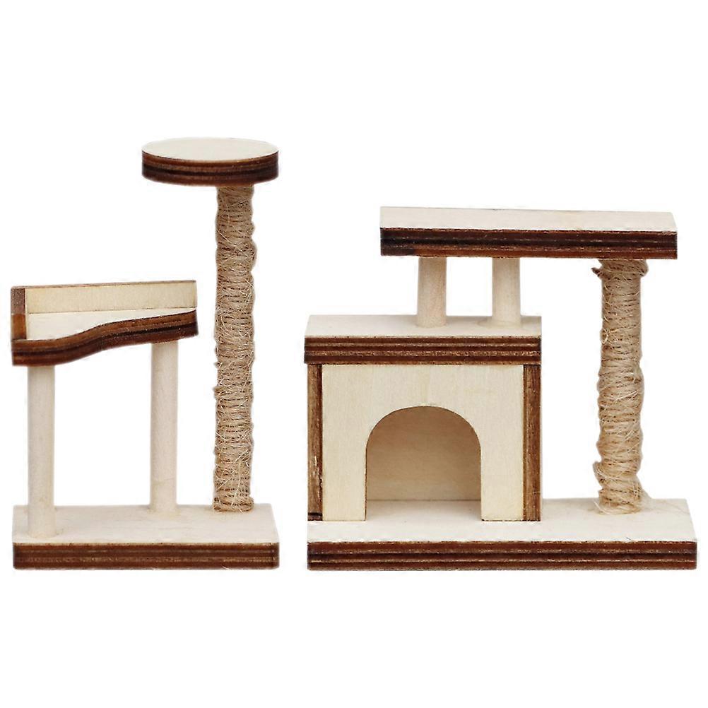 Wooden Miniature Cat Trees for Decor Khaki Color Realistic 1 12 Scale Doll House Adornment