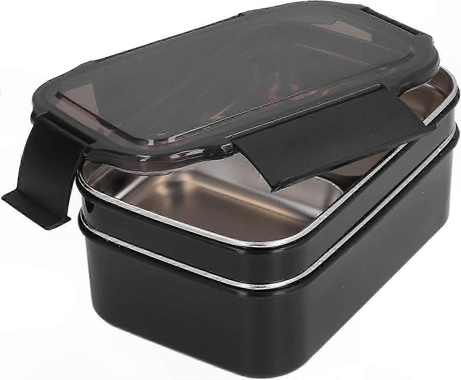 Double Layer Stainless Steel Lunch Container with Compartments for Adults and Kids, Ideal for Office and School Use (Black)