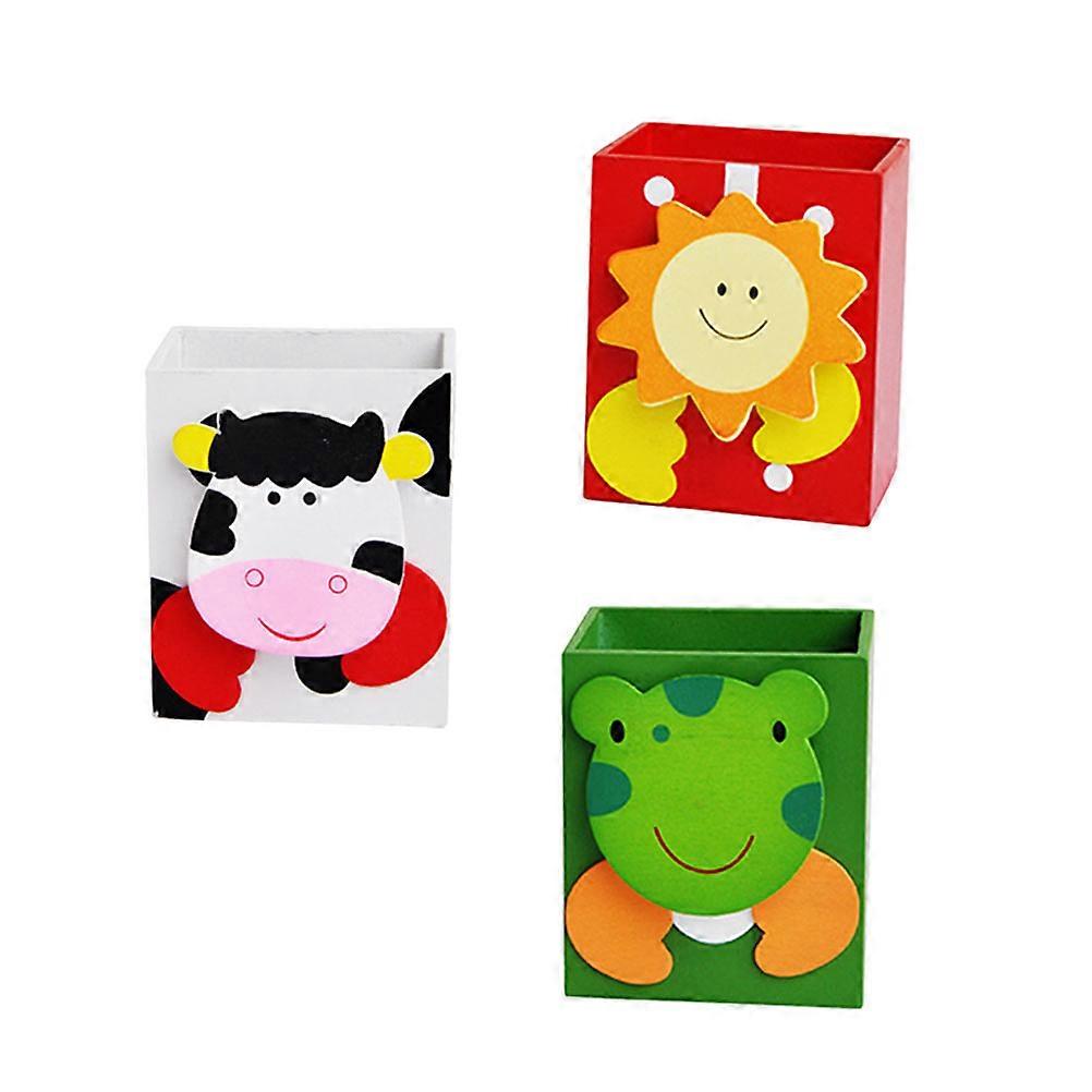 3Pcs Cute Wooden Animal Pen Holder Storage Solution For Office Use Assorted And Practical Desktop Organizer