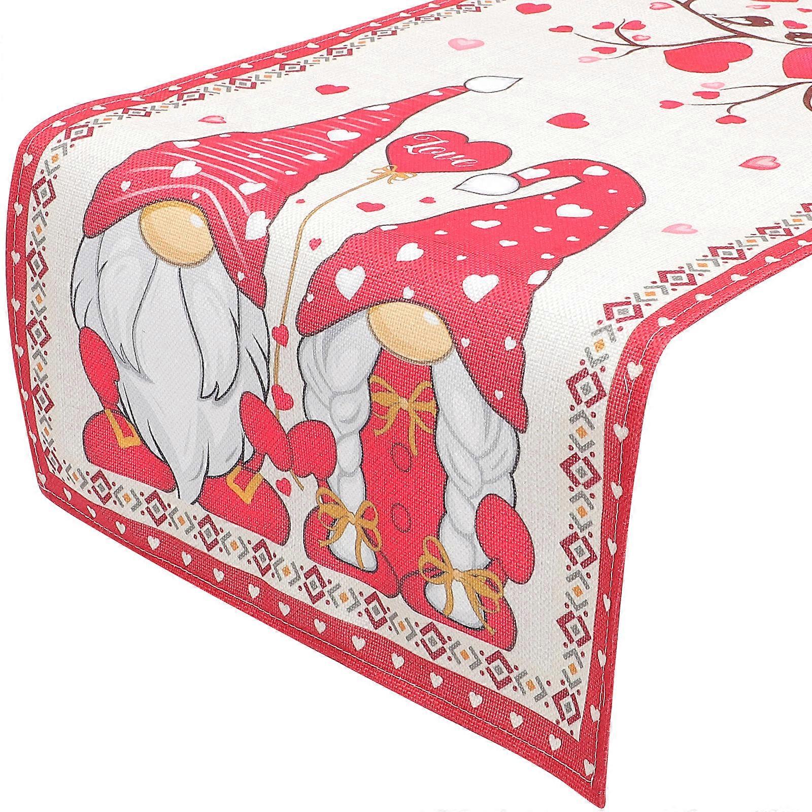 Gnome Design Table Runner for Valentine Decorations Cotton Linen Multi Color 13x78 Inches