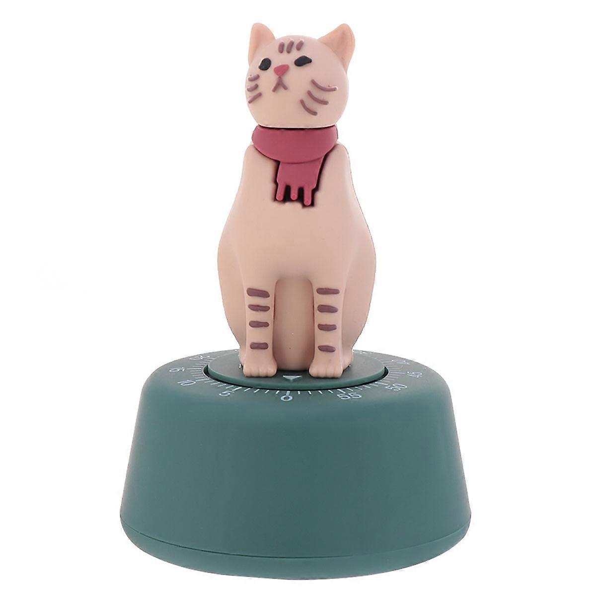 Creative Cat Mechanical Timer Clockwork Kitchen Reminder for Baking Cooking Study Silent Green Home Ornament No Battery Needed