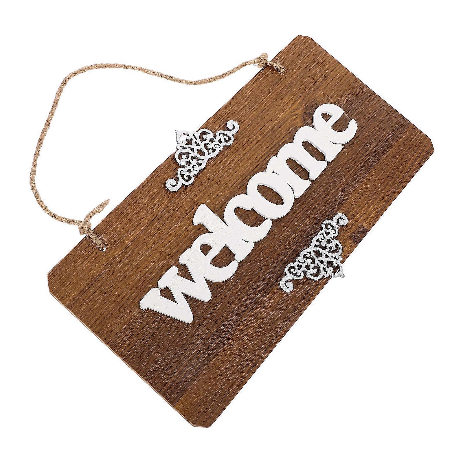 Charming Coffee Wood Welcome Sign for Front Door or Home Decoration, Easy to Hang, 16.5 x 5.5 Inches