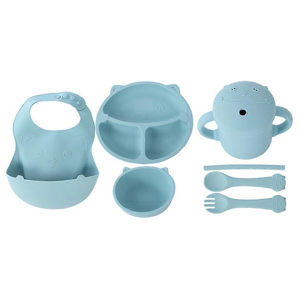 Silicone Tableware Set with Divided Plate Spoon Fork Bib Drinking Cup and Straw for Easy Weaning Meals Snacks