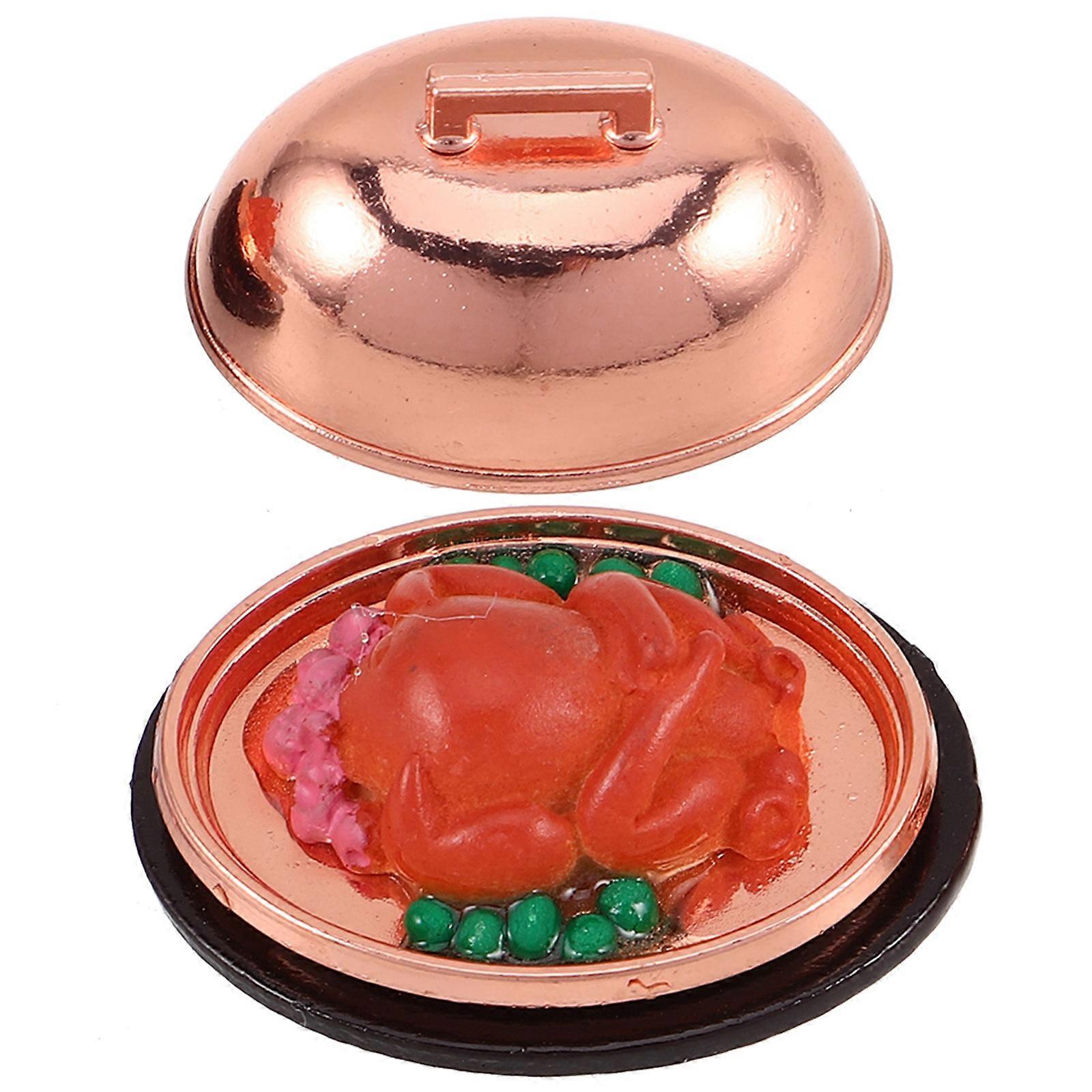 Mini Turkey Ornament for Desktop Decor Made of Durable Alloy and Synthetic Resin in Rose Gold 1:12 Scale