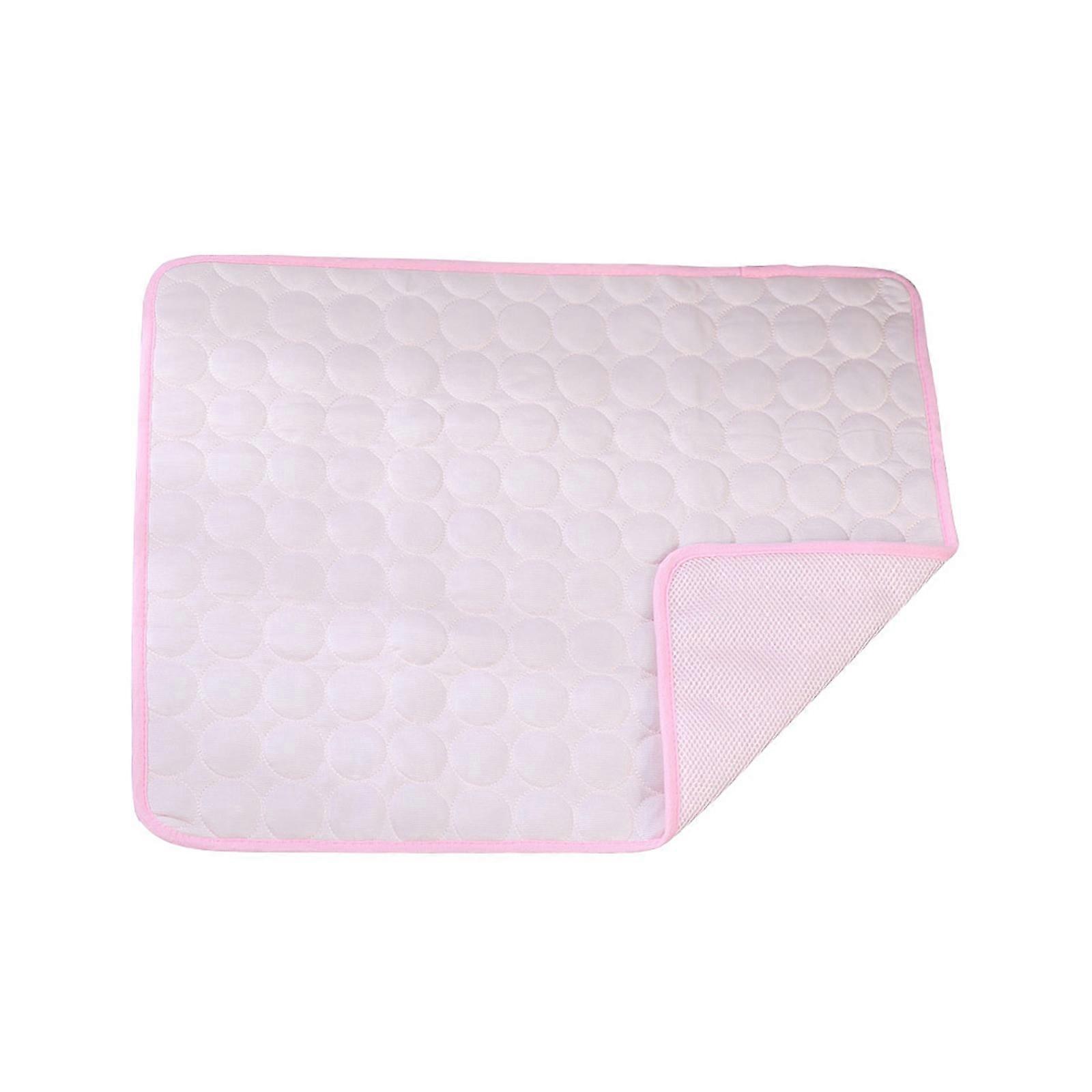 Breathable Dog Cooling Mat Ice Silk Pad AntiSlip Base Foldable Pet Bed Cushion for Small to Large Dog Scratchproof Pink S