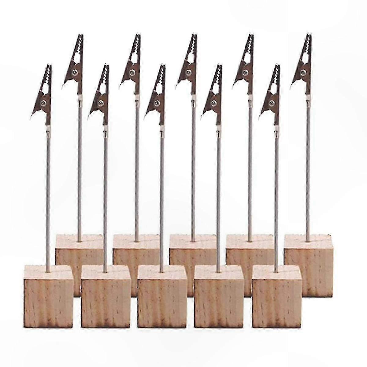 10 Pack Memo Clip with Pine Base for Office, Home, and Event Decor Note Holder Vertical Message Stand
