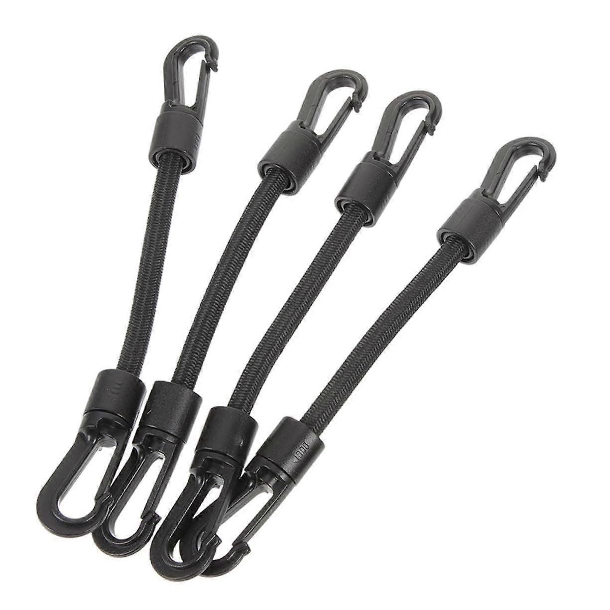 4 Pieces Elastic Rope Hooks Camping Supply Tent Strap Short Bungee Cord Black