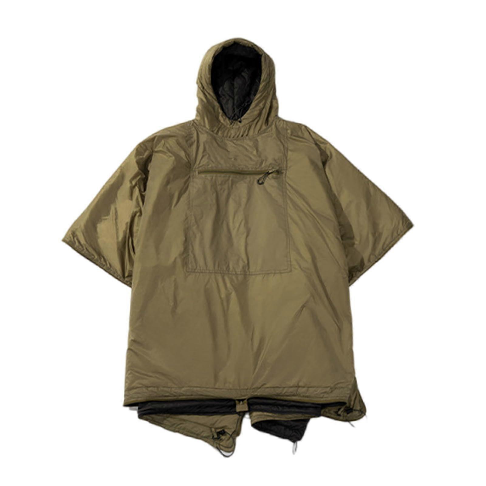 Portable Sleeping Bag Poncho Stadium Blanket Waterproof Large Hooded Cape for Camping Outdoor Use Green Oil Green