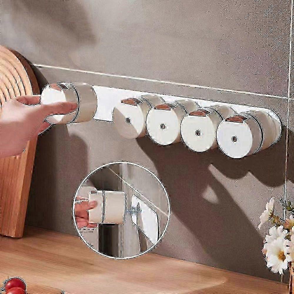 6pcs Magnetic Spice Jar Set with Rack - Glass Containers, Wall Mounted, Lid with Sieve & Pourer, Fridge Safe