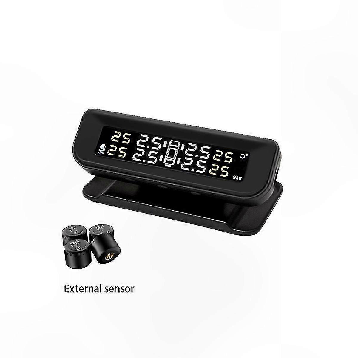 Solar-Powered Wireless Tire Pressure Monitoring System with Temperature Display and 4 Sensors