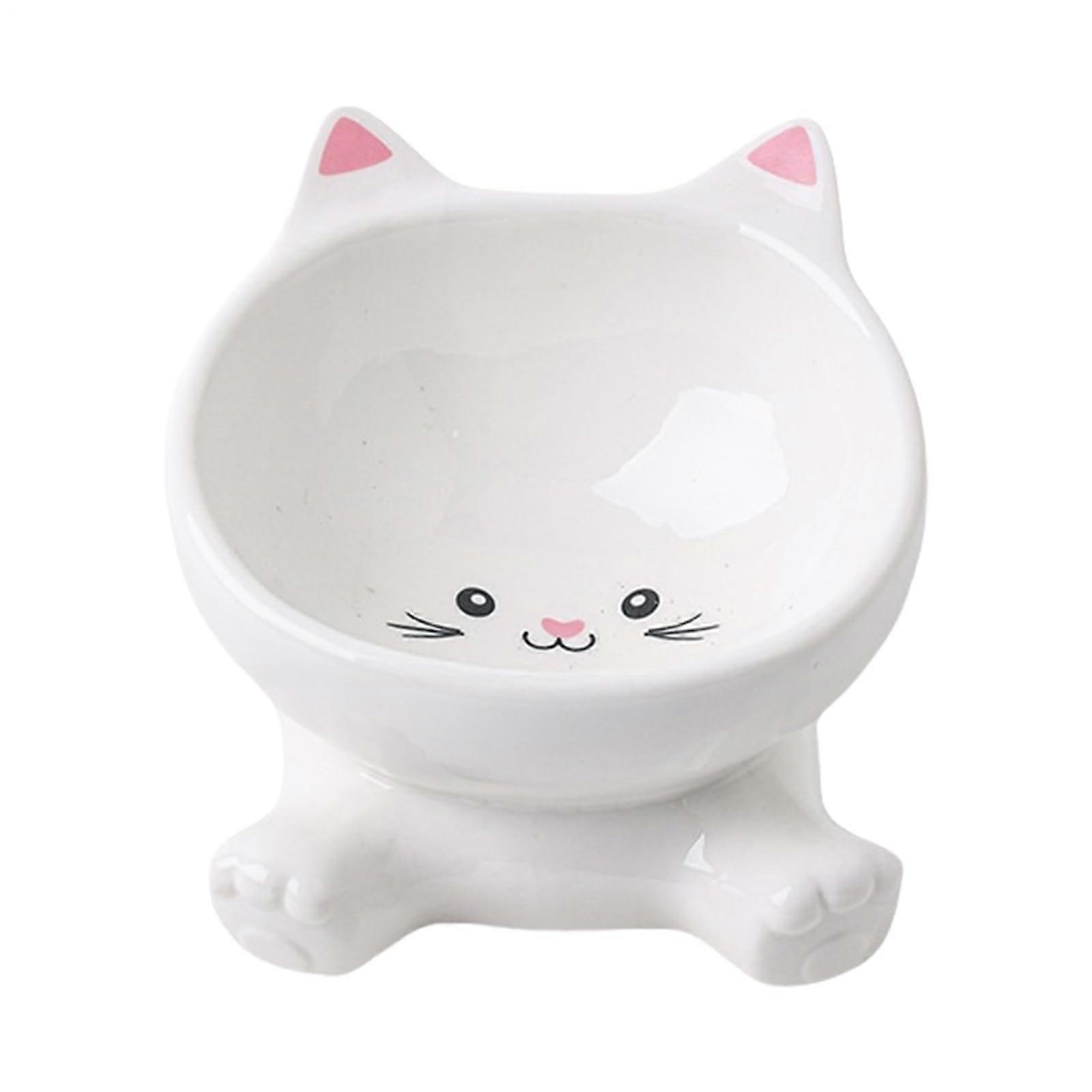 Raised Cat Bowl Ceramic With Slanted Design, Non-Slip Base, Leak-Proof, Pink