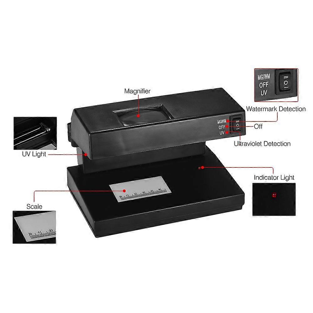 Portable Desktop Counterfeit Bill Detector Cash Currency Banknotes Notes Checker Machine Support Ultraviolet UV and Watermark Detection with Magnifier