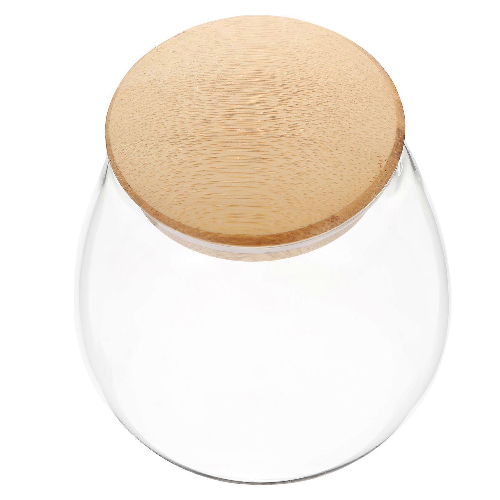 Transparent Sealed Jar with Wooden Lid for Storage Made of Synthetic Material 1pc