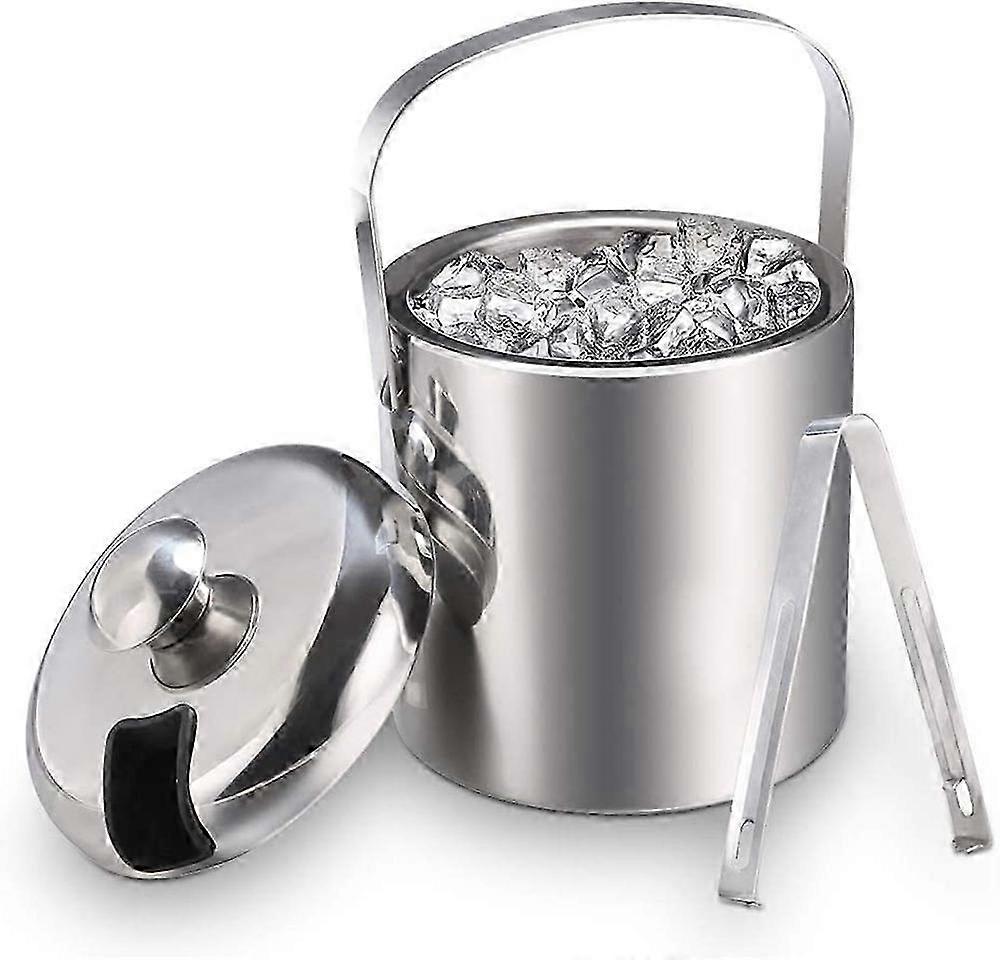 Ice Bucket Champagne Bucket Ice Cubes Wine Bottle Double Walled Stainless Steel 1.2 L with Clip Handle Lid (1.2L (FBA), INOX)