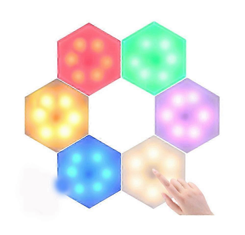 Hexagonal LED wall light Modular Cellular Remote Control Panel Light bedroom touch magnetic induction wall lamp 6pcs+remote total 7pcs