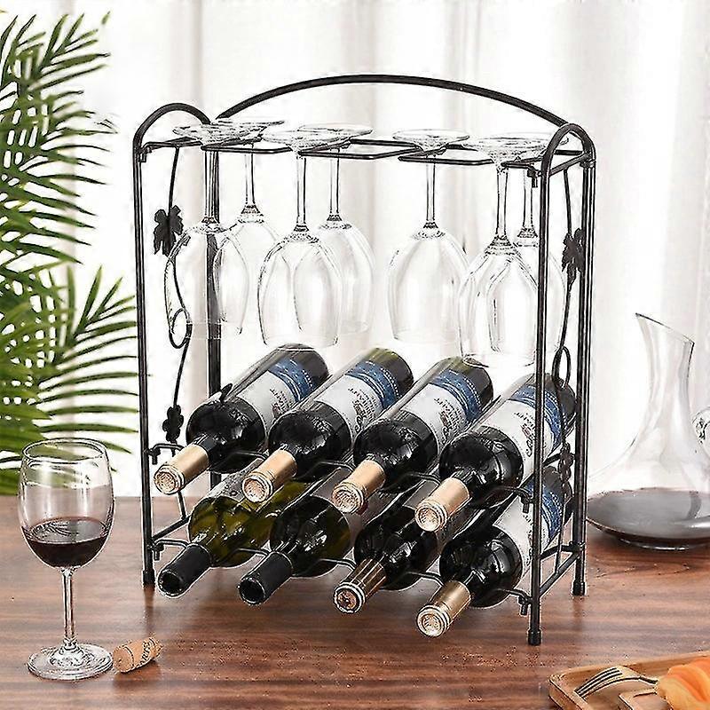 2025 Wine Rack Countertop, Wine Rack with Glass Holder for 8 Bottles and 8 Wine Glasses