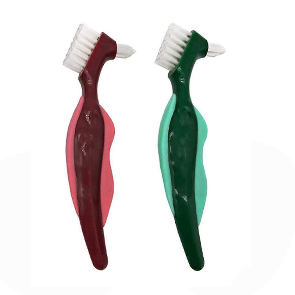 2 Pcs Premium Hard Denture Brush with Multi-Layered Bristles for Easy Cleaning