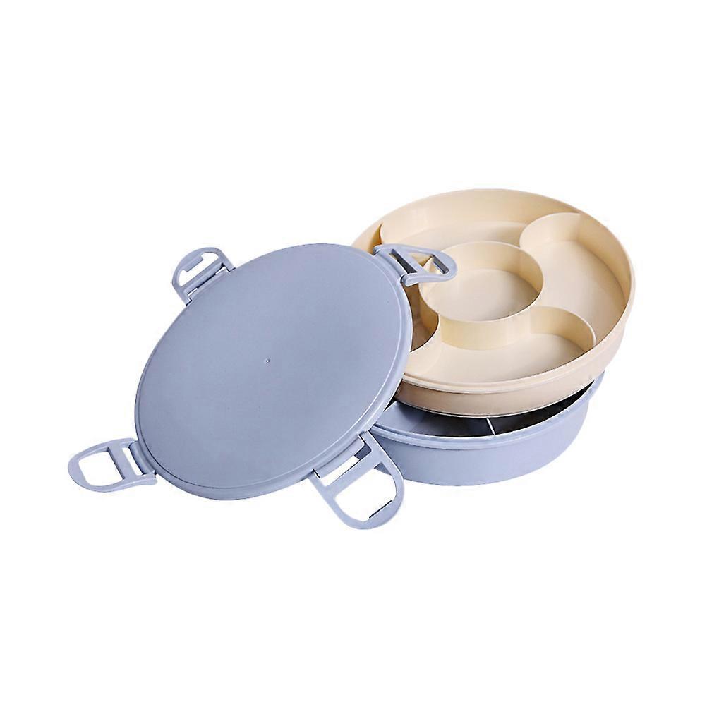 Blue Double Layer PP Fruit Plate with Sealing Cover for Outdoor Picnic and Home Use 7.5 Inches