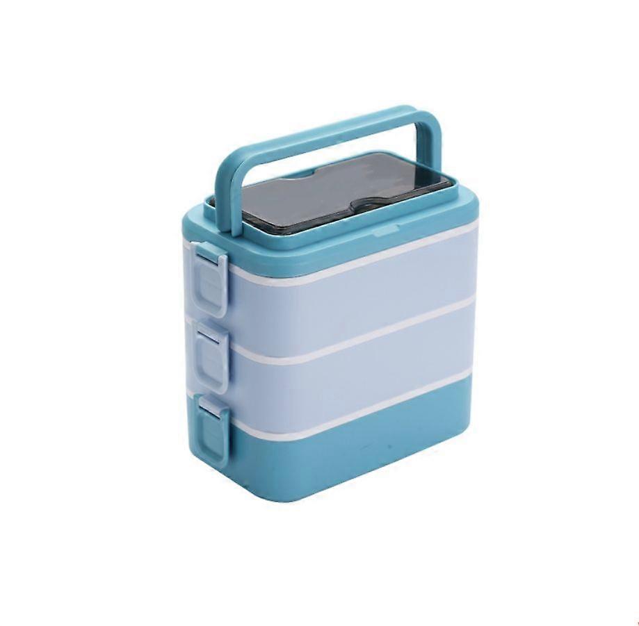 Stackable Bento Box Adult Lunch Box, 3000ml Large Capacity Portable 3 Layers, Leakproof Microwave Safe Lunch Box - blue