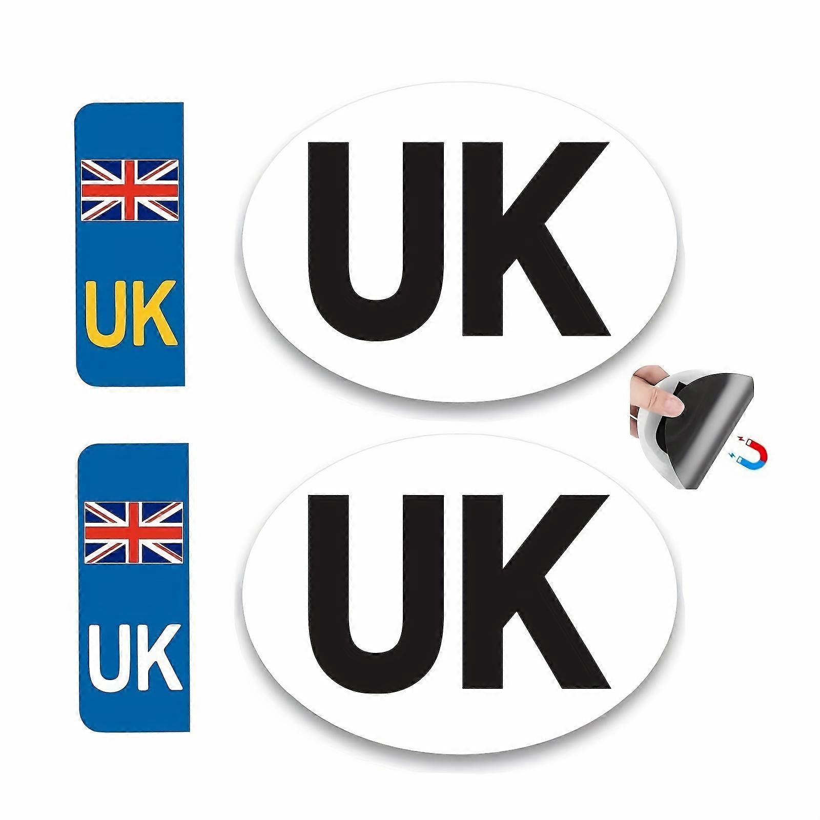 4Pcs UK Car Stickers for Europe, 2Pcs UK Magnetic Car Sticker + 2Pcs Self-adhesive UK Number Plate Stickers, UK GB Stickers for Car Europe