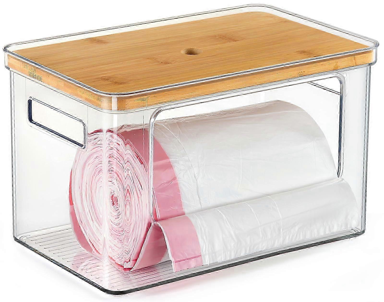 Stackable Bamboo-Top Storage Box for Kitchen & Laundry, Extra Large Trash Bag Dispenser 2025