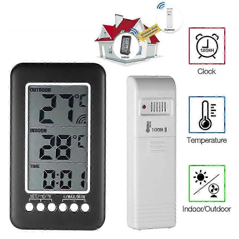 LCD Digital Wireless Indoor/Outdoor Thermometer Clock Temperature Meter
